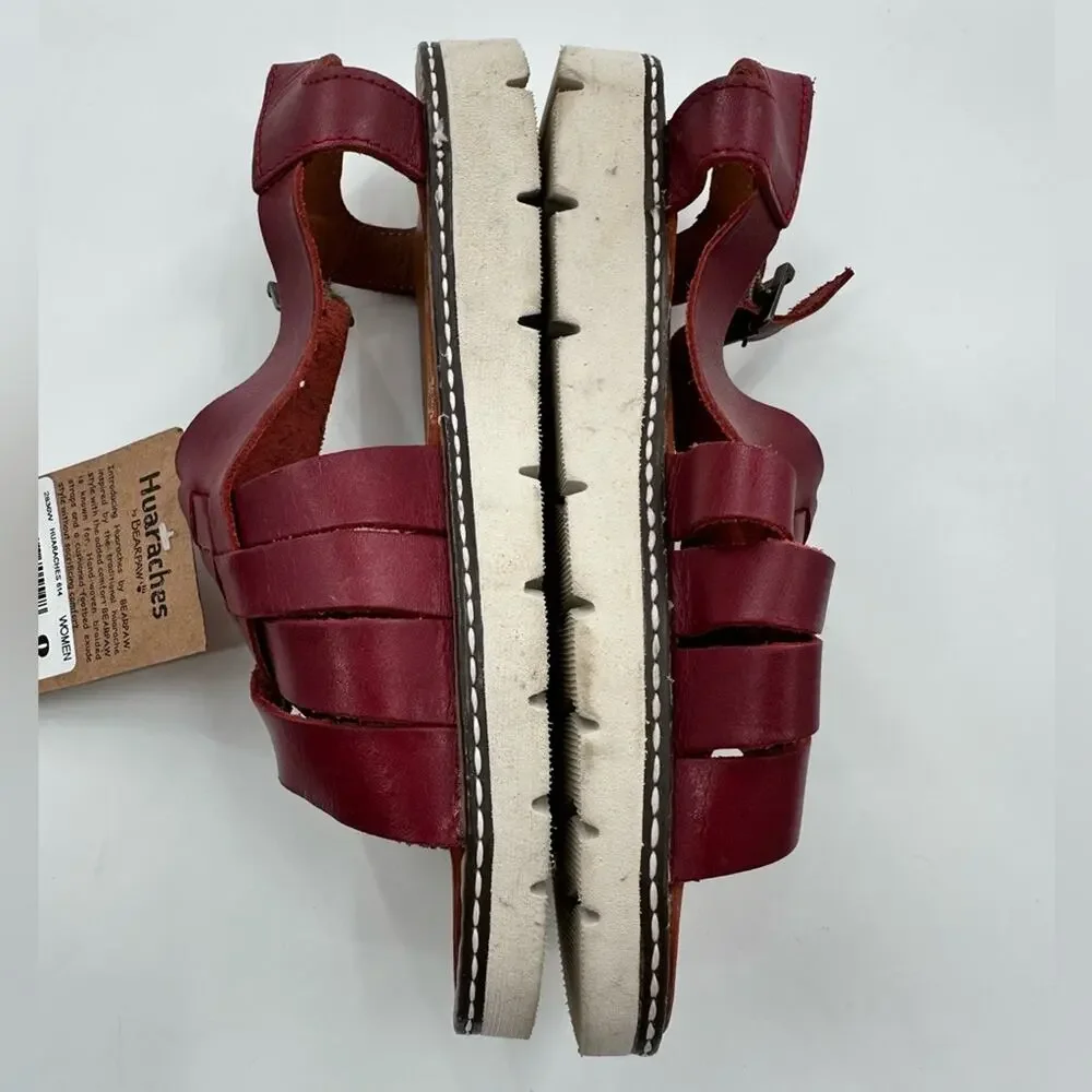 Bearpaw Burgundy Red Leah Huarache Fishermen Sport Leather Sandals New Size 9 - Picture 3 of 7